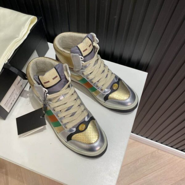Gucci Women's Screener High-top Sneakers Silver Gold For Women 5634850