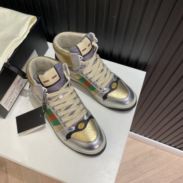 Gucci Women's Screener High-top Sneakers Silver Gold For Women 5634850