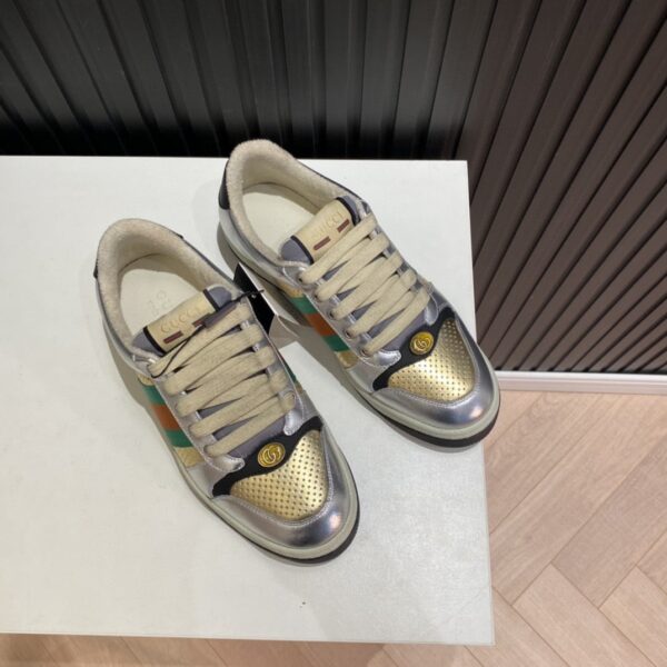 Gucci Women's Screener Low Top Sneakers Silver Gold For Women 627833 1TR20 8162
