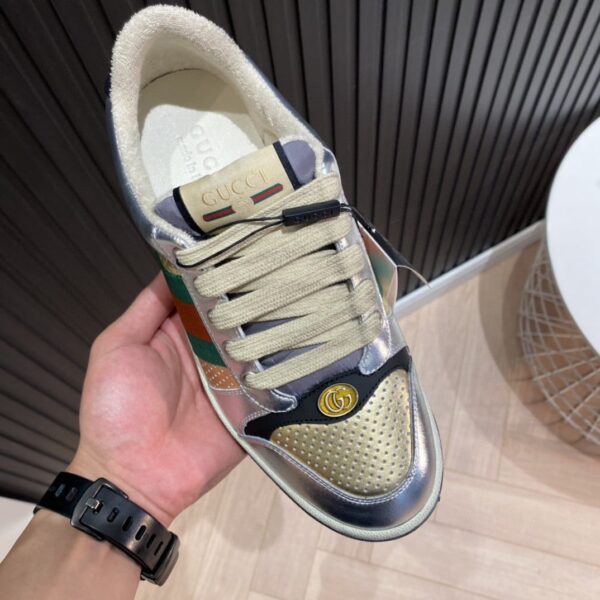 Gucci Women's Screener Low Top Sneakers Silver Gold For Women 627833 1TR20 8162