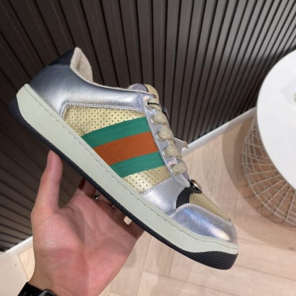 Gucci Women's Screener Low Top Sneakers Silver Gold For Women 627833 1TR20 8162