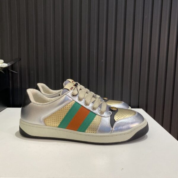 Gucci Women's Screener Low Top Sneakers Silver Gold For Women 627833 1TR20 8162