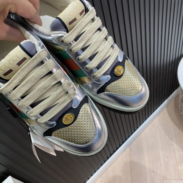 Gucci Women's Screener Low Top Sneakers Silver Gold For Women 627833 1TR20 8162