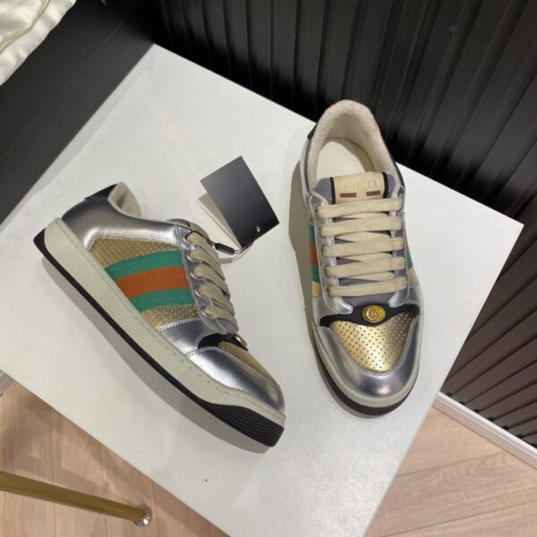 Gucci Women's Screener Low Top Sneakers Silver Gold For Women 627833 1TR20 8162