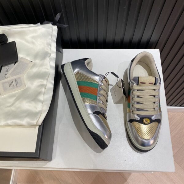Gucci Women's Screener Low Top Sneakers Silver Gold For Women 627833 1TR20 8162