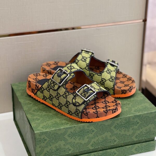 Gucci Women's Slide Sandal With Straps Orange And Green For Women 658020 2HK60