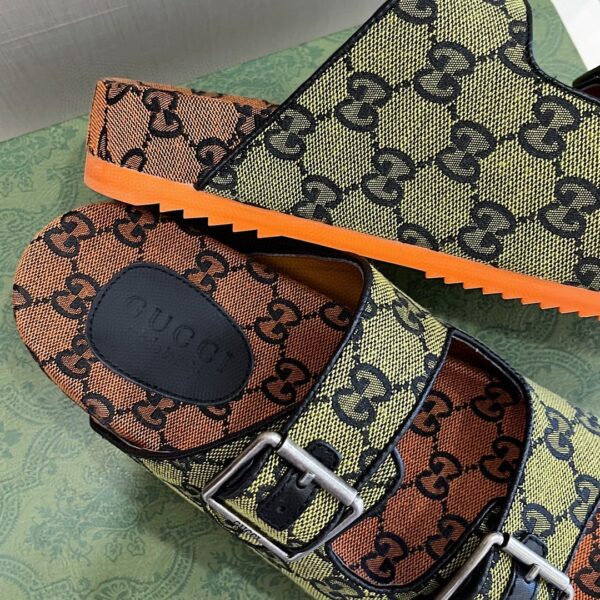 Gucci Women's Slide Sandal With Straps Orange And Green For Women 658020 2HK60