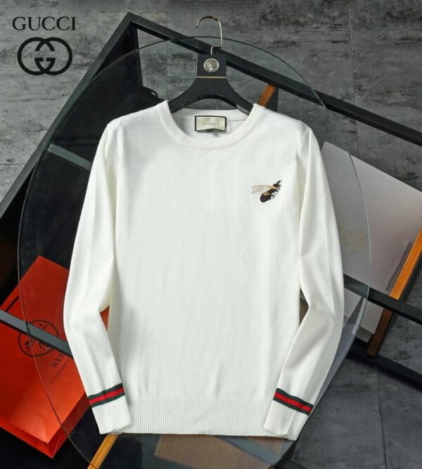 Gucci Wool Jacquard Bee Logo Jumper White For Men