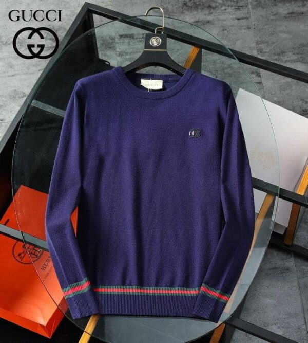 Gucci Wool Jacquard Jumper GG Navy Blue For Men
