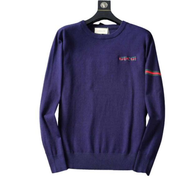 Gucci Wool Jacquard Logo Jumper Navy Blue For Men