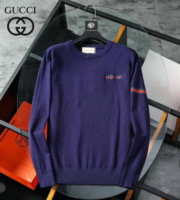 Gucci Wool Jacquard Logo Jumper Navy Blue For Men