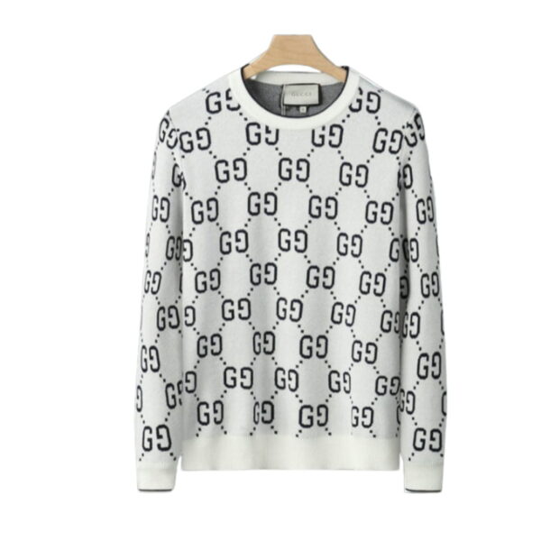 Gucci Wool Jacquard Sweater GG White For Men