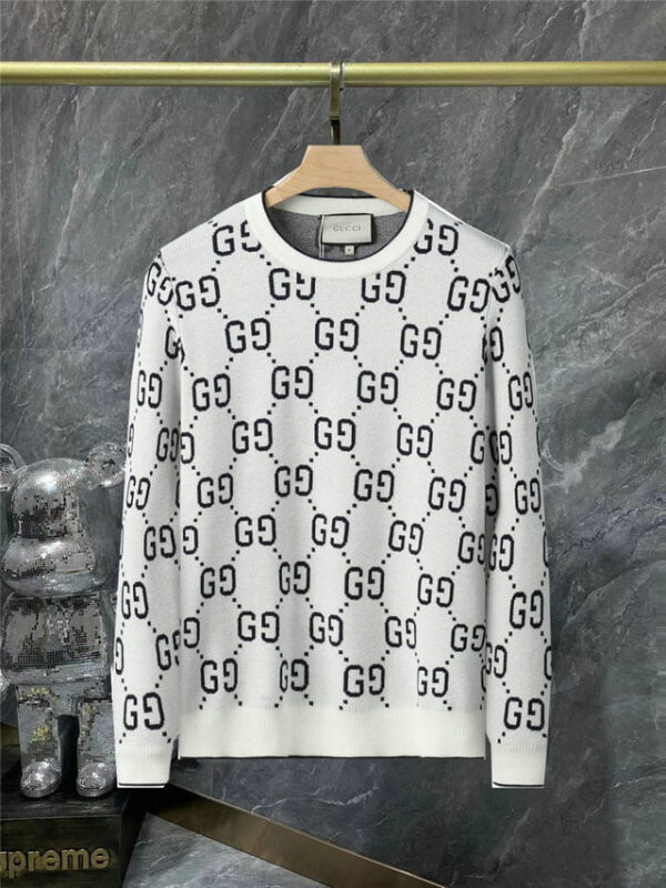 Gucci Wool Jacquard Sweater GG White For Men