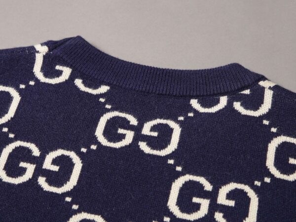 Gucci Wool Knitted GG Sweatshirt Navy Blue For Men