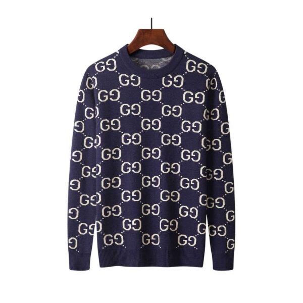 Gucci Wool Knitted GG Sweatshirt Navy Blue For Men