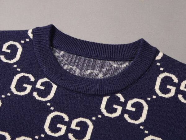 Gucci Wool Knitted GG Sweatshirt Navy Blue For Men