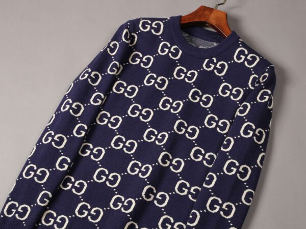 Gucci Wool Knitted GG Sweatshirt Navy Blue For Men