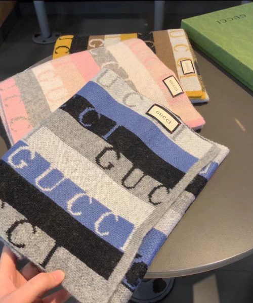 Gucci Wool Multicolor Line in Grey and Blue Scarf 150cm/71in 