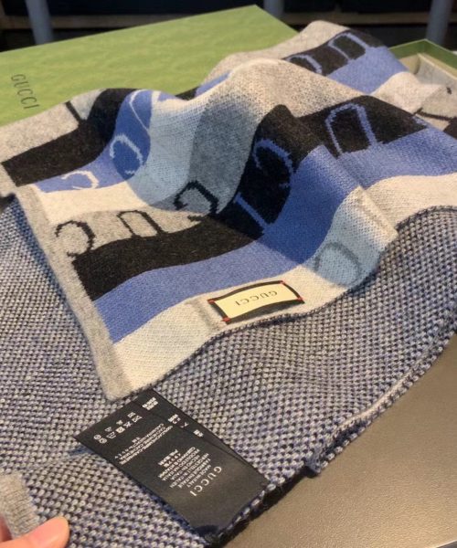 Gucci Wool Multicolor Line in Grey and Blue Scarf 150cm/71in 