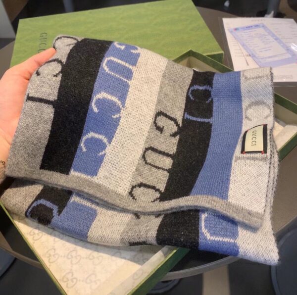 Gucci Wool Multicolor Line in Grey and Blue Scarf 150cm/71in