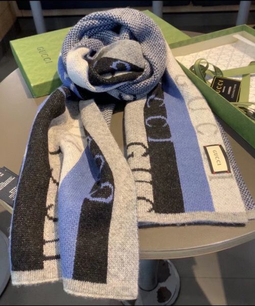 Gucci Wool Multicolor Line in Grey and Blue Scarf 150cm/71in 
