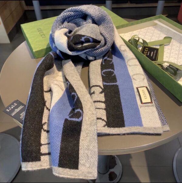 Gucci Wool Multicolor Line in Grey and Blue Scarf 150cm/71in