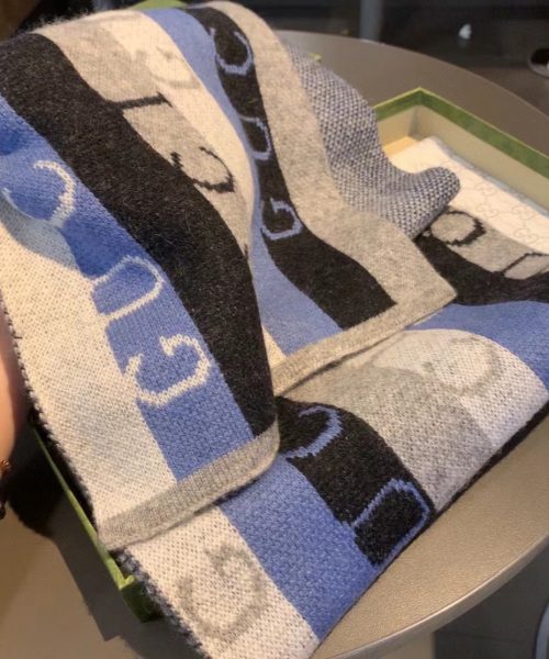 Gucci Wool Multicolor Line in Grey and Blue Scarf 150cm/71in 