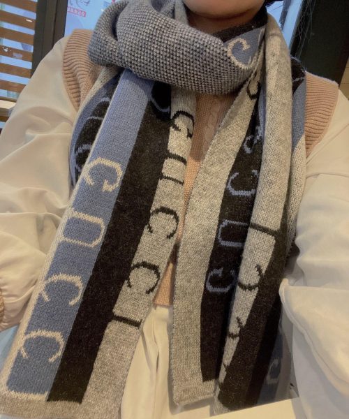 Gucci Wool Multicolor Line in Grey and Blue Scarf 150cm/71in 