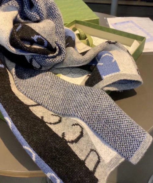 Gucci Wool Multicolor Line in Grey and Blue Scarf 150cm/71in 