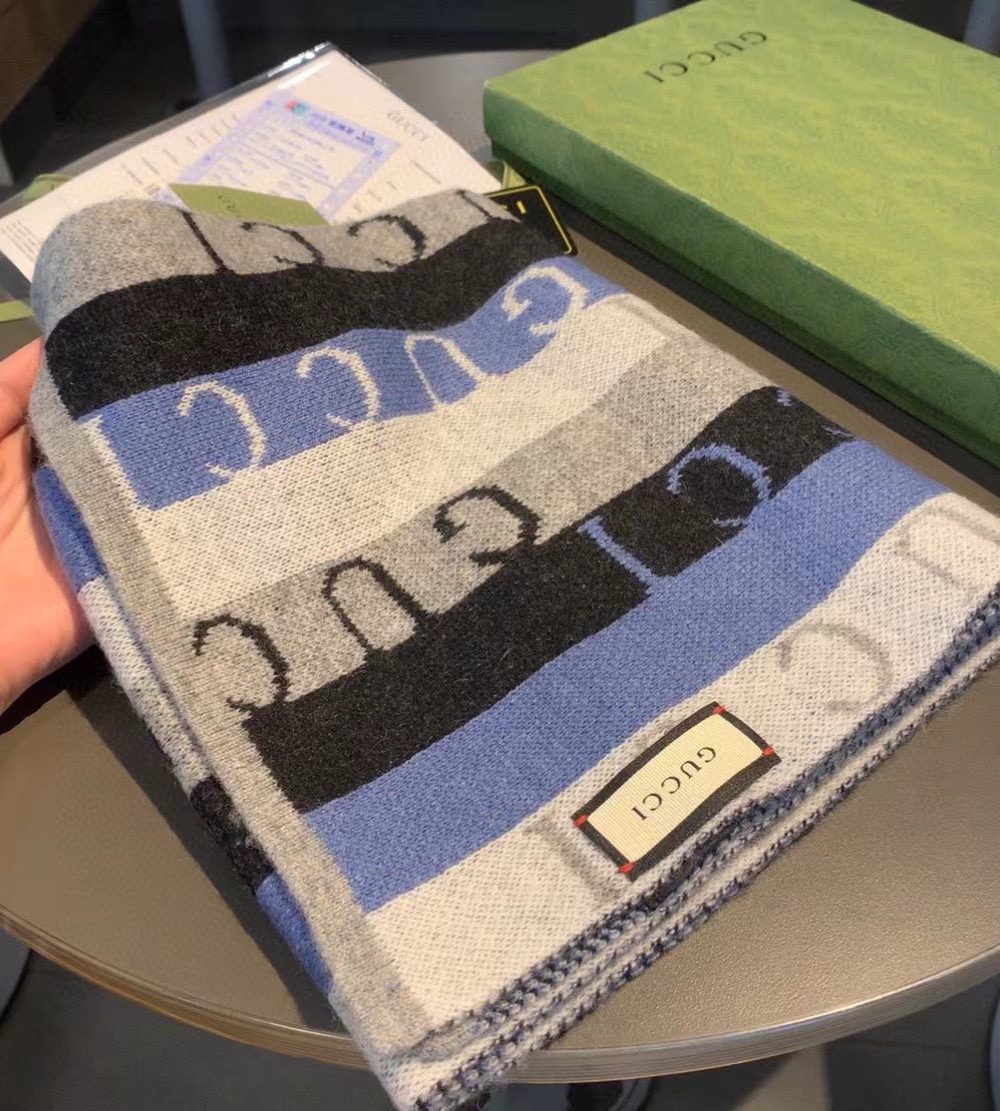 Gucci Wool Multicolor Line in Grey and Blue Scarf 150cm/71in