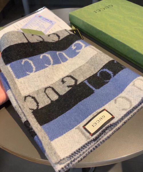 Gucci Wool Multicolor Line in Grey and Blue Scarf 150cm/71in 