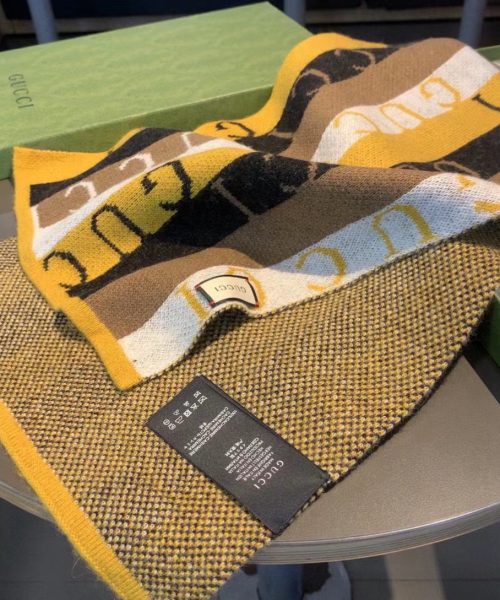Gucci Wool Multicolor Line in Grey and Yellow Scarf 150cm/71in 