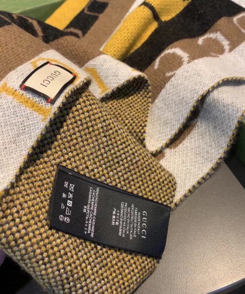 Gucci Wool Multicolor Line in Grey and Yellow Scarf 150cm/71in 