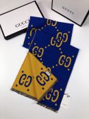 Gucci Wool Silk Jacquard Monogram Blue/Yellow Scarf 180cm/71in 