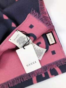 Gucci Wool Silk Jacquard Monogram Pink/ Dark Blue Scarf 180cm/71in 