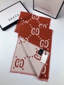 Gucci Wool Silk Jacquard Monogram Red/ White Scarf 180cm/71in 