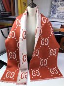 Gucci Wool Silk Jacquard Monogram Red/ White Scarf 180cm/71in 