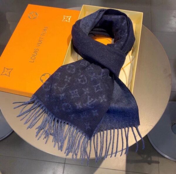 Gucci Wool Stole Pattern Knitted Navy Blue Scarf 180cm/71in
