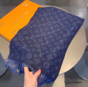 Gucci Wool Stole Pattern Knitted Navy Blue Scarf 180cm/71in 
