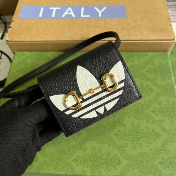 1:1 Replica Gucci x Adidas Card Case With Horsebit Black For Women, Women's Bags 4.2in/11cm GG