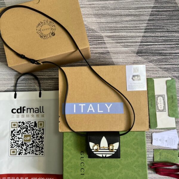 1:1 Replica Gucci x Adidas Card Case With Horsebit Black For Women, Women's Bags 4.2in/11cm GG