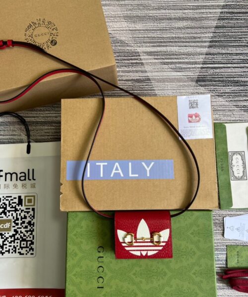 1:1 Replica Gucci x Adidas Card Case With Horsebit Red For Women, Women's Bags 4.2in/11cm GG‎