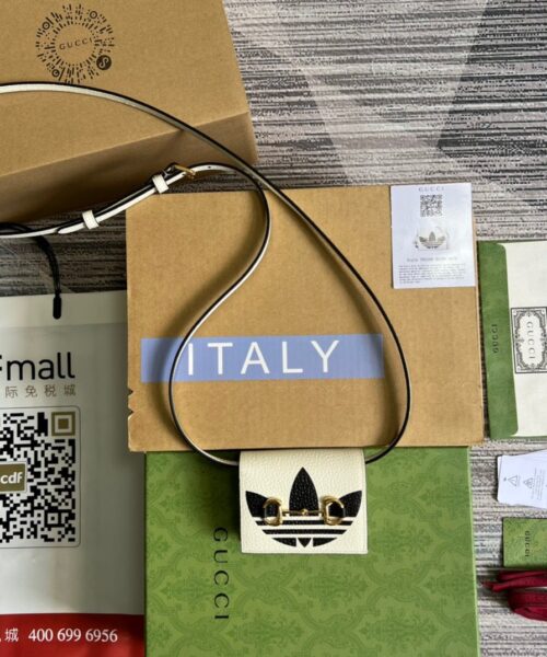 1:1 Replica Gucci x Adidas Card Case With Horsebit White For Women, Women's Bags 4.2in/11cm GG‎ 702248 DJ24G 8847