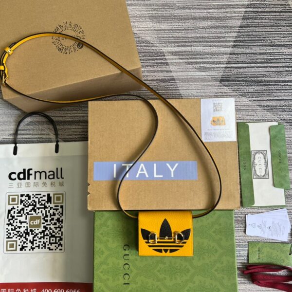 1:1 Replica Gucci x Adidas Card Case With Horsebit Yellow For Women, Women's Bags 4.2in/11cm GG‎ 702248 DJ24G 7673