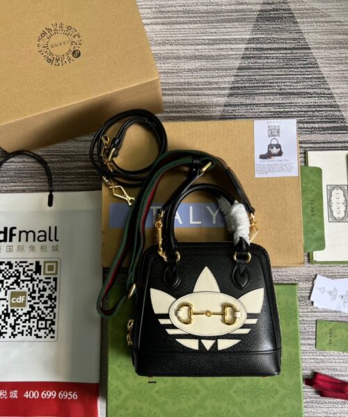 1:1 Replica Gucci x Adidas Horsebit 1955 Mini Bag Black For Women, Women's Bags 7.9in/20cm GG‎ 677212 U3ZDG 8726