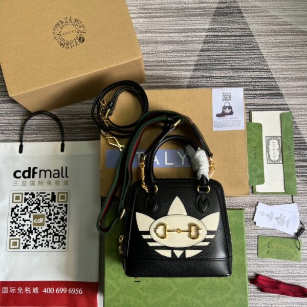 1:1 Replica Gucci x Adidas Horsebit 1955 Mini Bag Black For Women, Women's Bags 7.9in/20cm GG‎ 677212 U3ZDG 8726