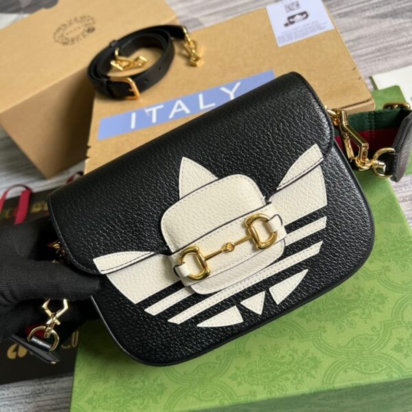 1:1 Replica Gucci x Adidas Horsebit 1955 Mini Bag Black For Women, Women's Bags 8.1in/21cm GG 658574 U3ZDG 8726