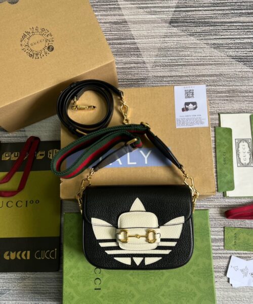 1:1 Replica Gucci x Adidas Horsebit 1955 Mini Bag Black For Women, Women's Bags 8.1in/21cm GG 658574 U3ZDG 8726