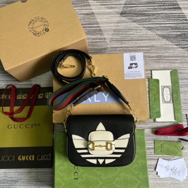 1:1 Replica Gucci x Adidas Horsebit 1955 Mini Bag Black For Women, Women's Bags 8.1in/21cm GG 658574 U3ZDG 8726