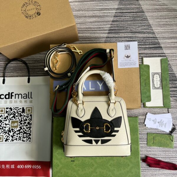 1:1 Replica Gucci x Adidas Horsebit 1955 Mini Bag White For Women, Women's Bags 7.9in/20cm GG‎ ‎677212 U3ZDG 8727